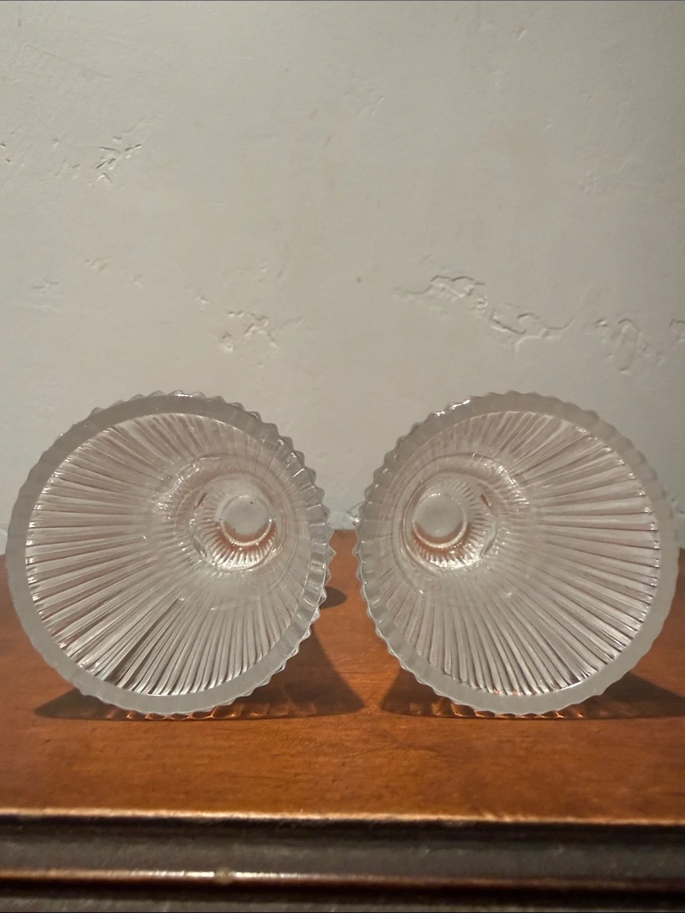 Vintage Pair Clear Glass Optic Ribbed Glass Bud Vases 4.75” Flared Trumpet